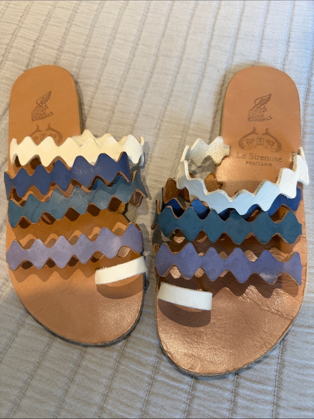 Ancient Greek Sandals Multicolor Wavy Leather Slide Sandals